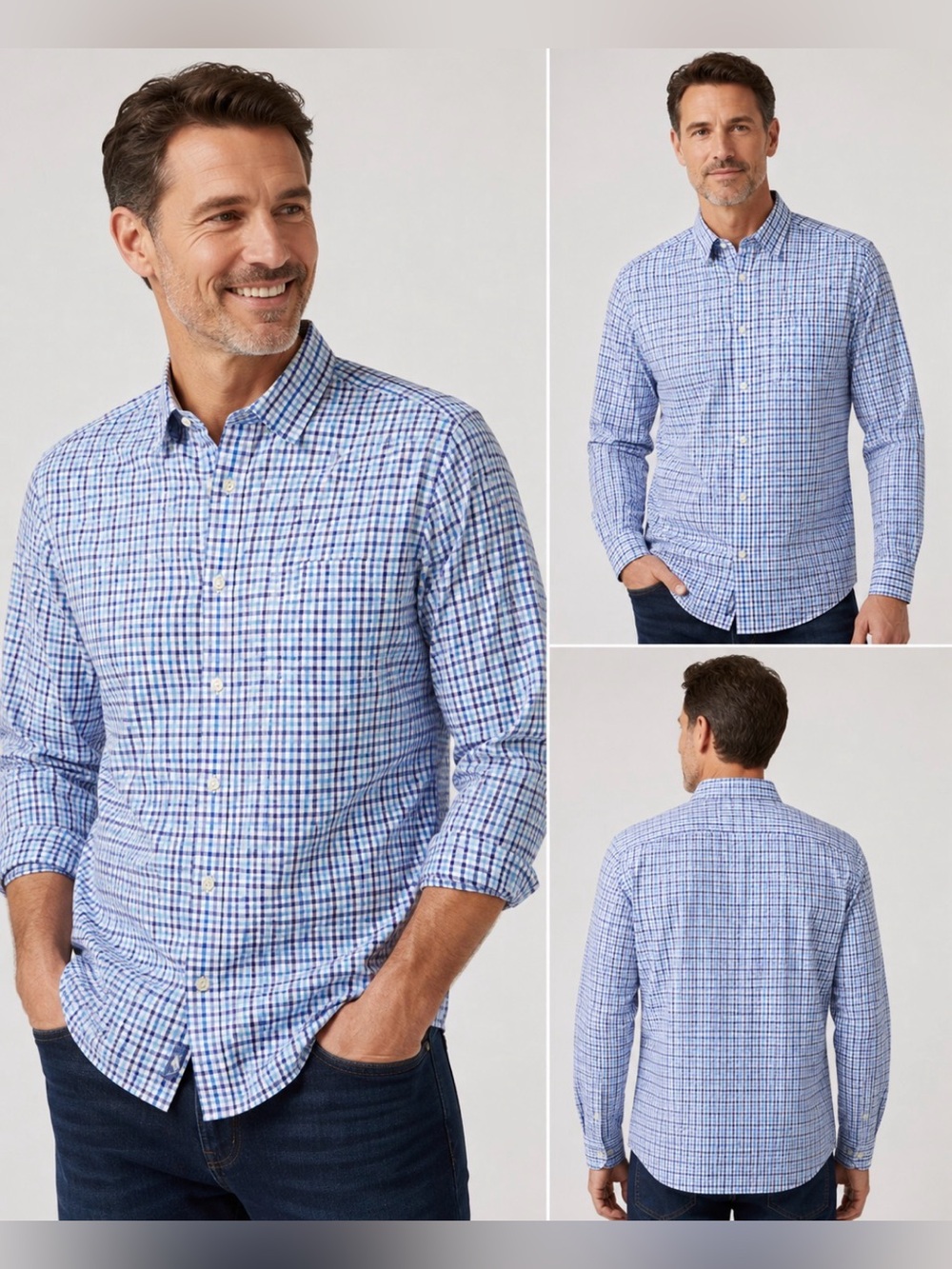 UNTUCKit Lehman Shirt Men’s XL Blue Check Slim Fit Stretch Long Sleeve Button Up